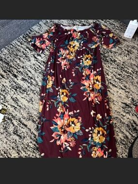 Sweet Love Burgundy Floral Maxi Skirt with Yellow and Teal Accents